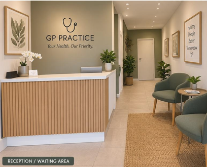 Concept image of a welcoming GP reception and waiting area